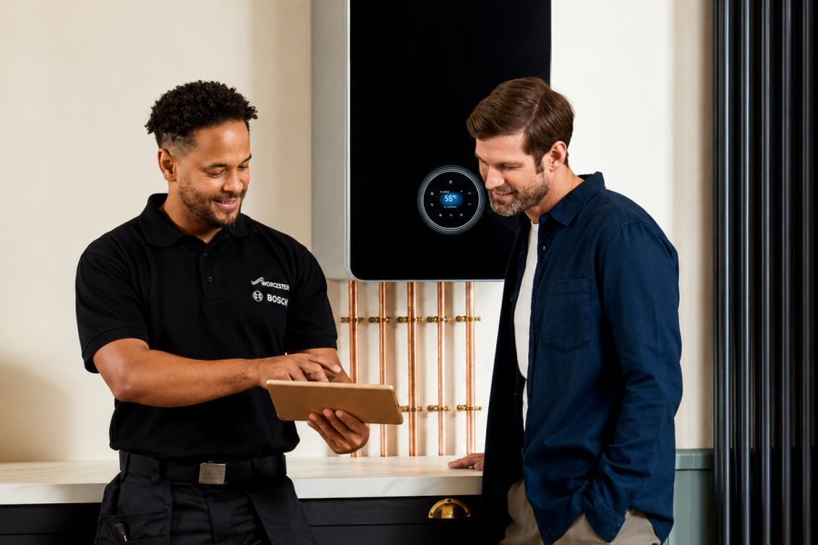 Installer Talking to Customer About a Boiler
